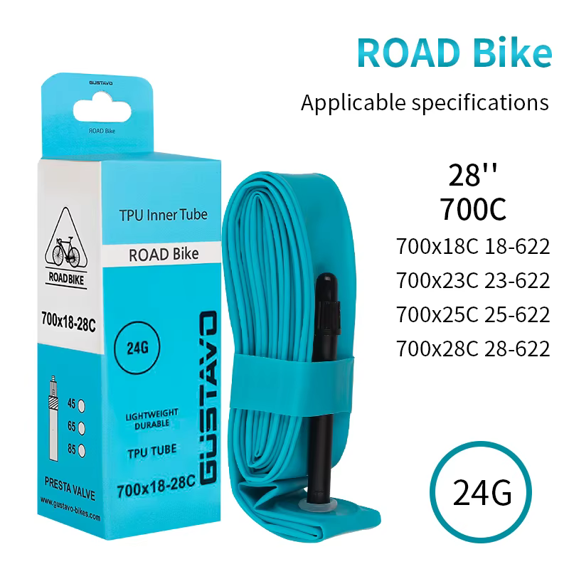 GUSTAVO Chambres à air ultralégères en TPU pour vélo de route, valve 45MM 65MM 85MM 700X18-28C 24g