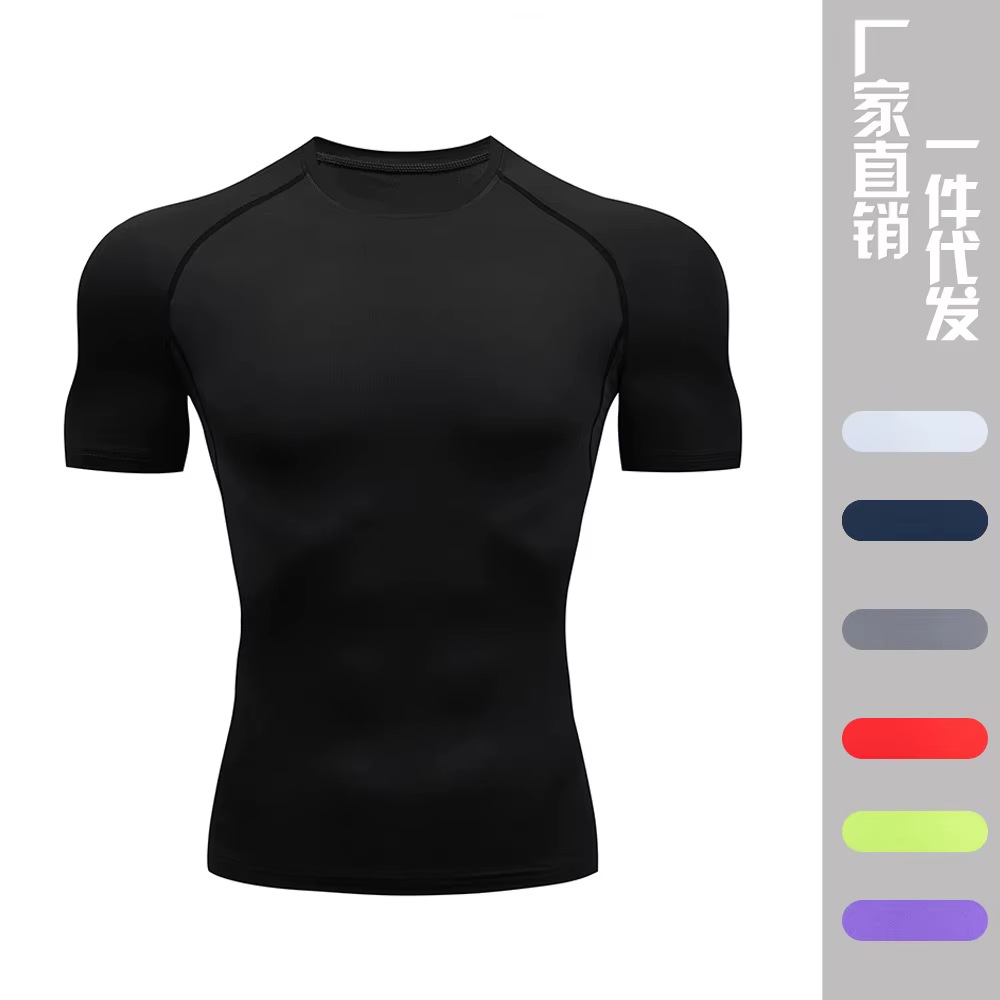 Hommes Compression course t-shirt Fitness serré à manches courtes t-shirt formation Jogging chemises