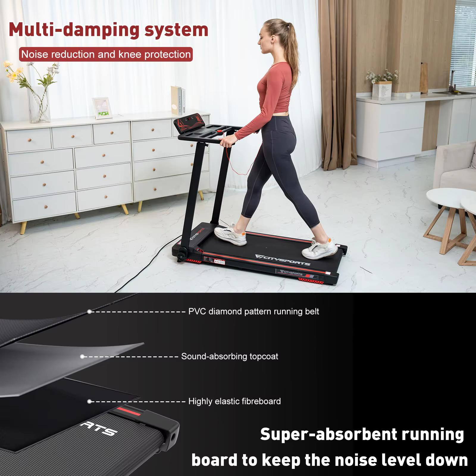 Tapis de course électrique pliant 2 en 1 sous le bureau, machine de course de jogging, salle de spor