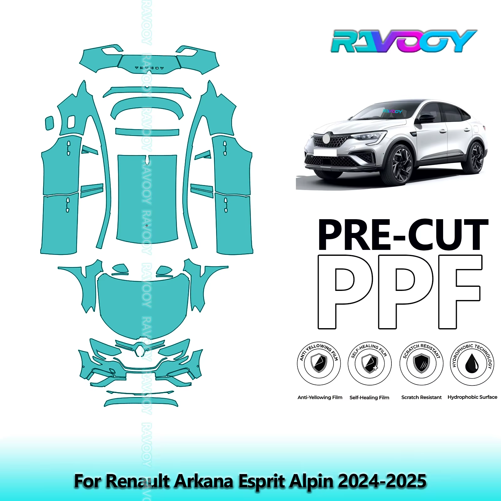 Film de protection de peinture PPF pré-découpé pour véhicule complet, transparent, pour Renault Arka