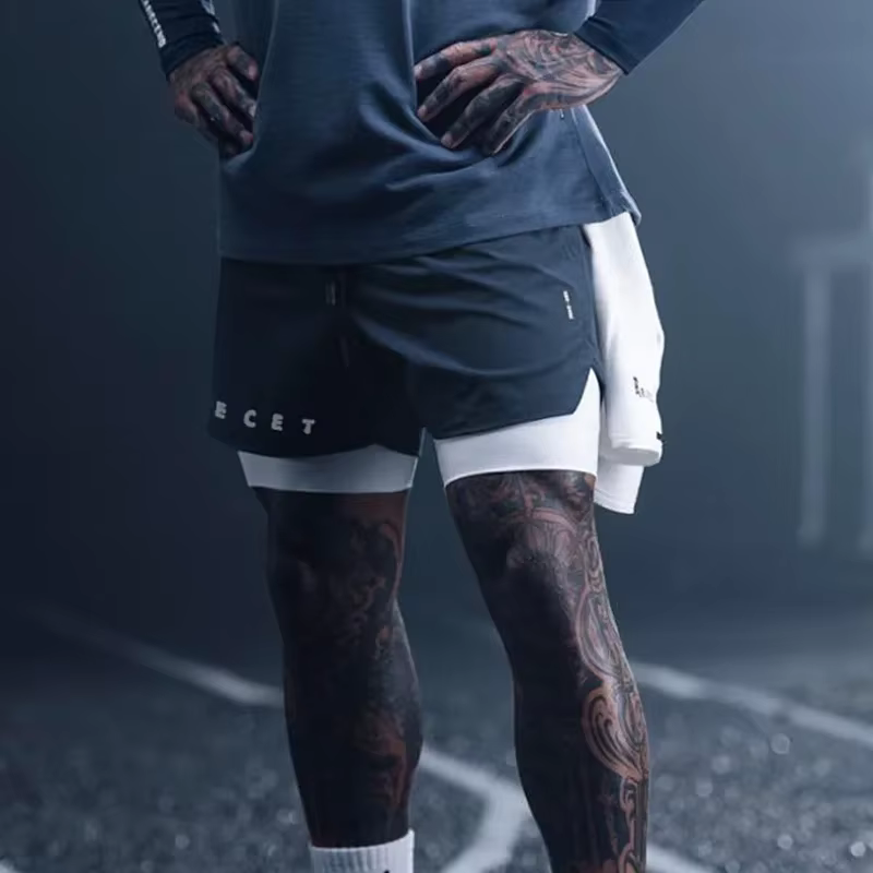 Hommes gymnases Fitness 2 en 1 Shorts à séchage rapide été course musculation Jogging pantalons cour