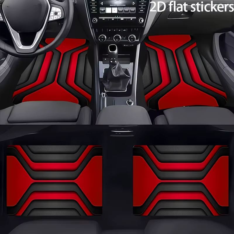 Tapis de sol pour voiture/2DPlane, 4 pièces, design abstrait géométrique, coloris rouge et noir sais