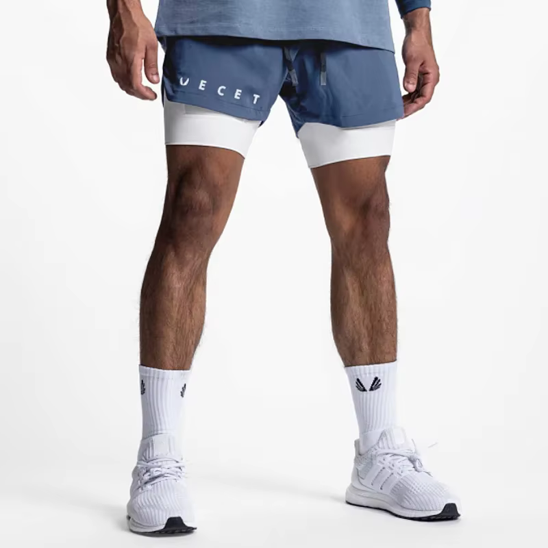 Hommes gymnases Fitness 2 en 1 Shorts à séchage rapide été course musculation Jogging pantalons cour