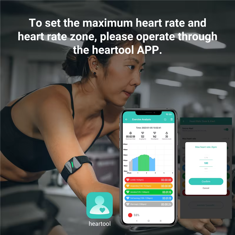 COOSPO Fréquence Cardiaque Brassard Bluetooth Ant+, Brassard Cardiofrequencemetre en Temps réel, Cap