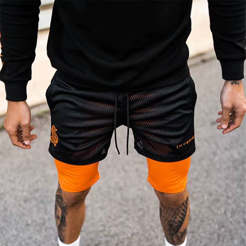 Short 2 en 1 respirant imprimé d'été pour hommes, pour gymnases, Fitness, course à pied, séchage rap