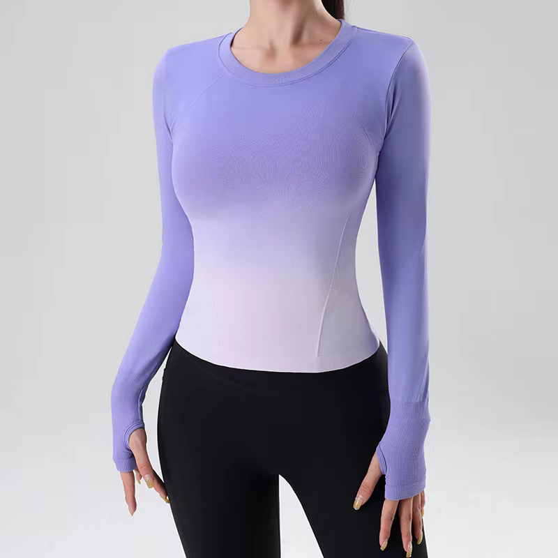 Haut à manches longues pour femmes, chemises de Yoga, T-Shirt de course, teinture suspendue, haut de