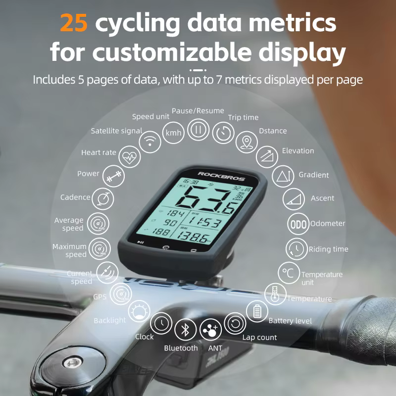 ROCKBROS ordinateur de vélo GPS 5.0 ANT Bluetooth étanche sans fil Cyclocompteur compteur de vitesse