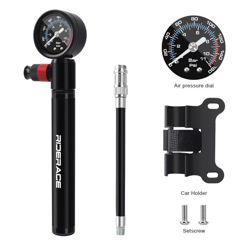 RIDERACE pompe à vélo avec jauge Portable en alliage d'aluminium main pneu gonfleur d'air vélo pompe