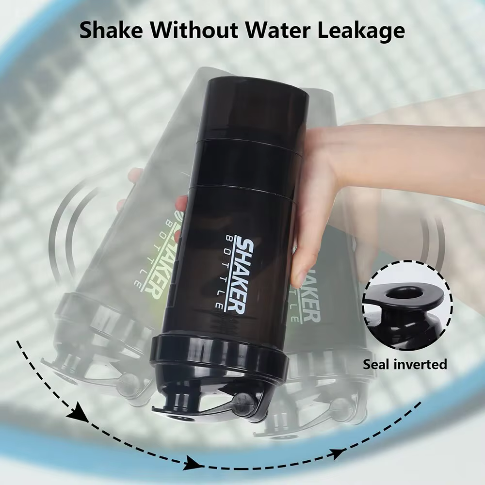 3 couches Shaker bouteille de protéines poudre Shake Cup bouteille d'eau tasse de mélange en plastiq