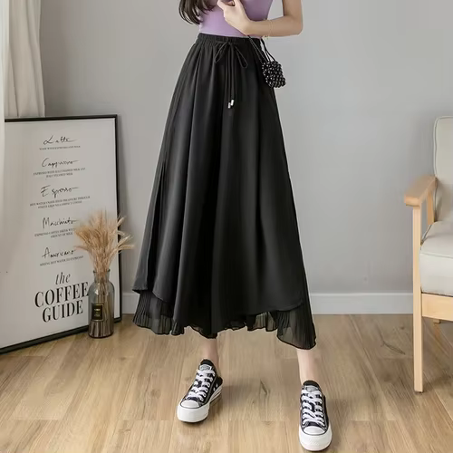 Pantalon large en mousseline de soie pour femme, taille élastique, mode d'été, décontracté, populair
