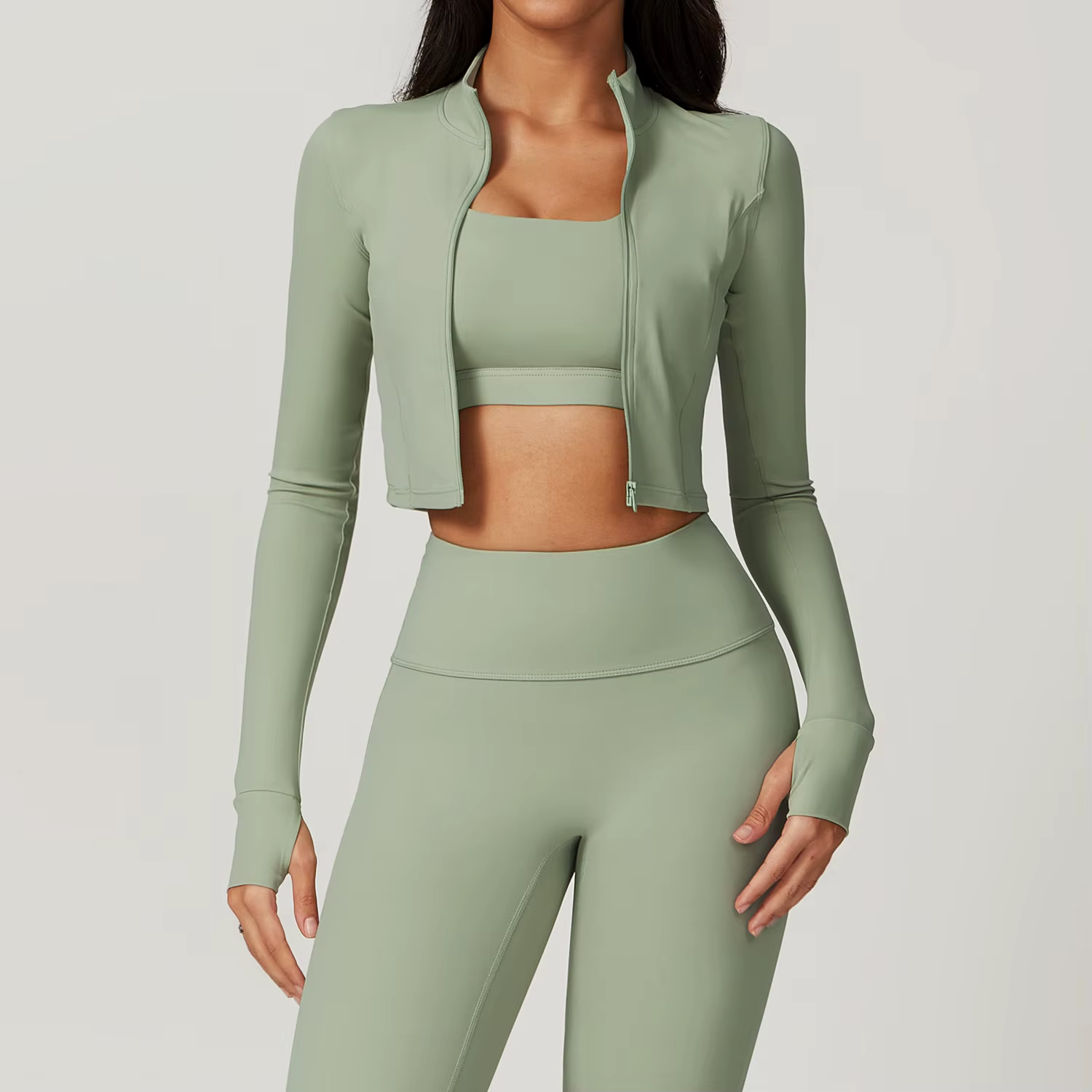 Haut à manches longues pour femmes, veste à fermeture éclair, chemises de Yoga, T-Shirt de course, d
