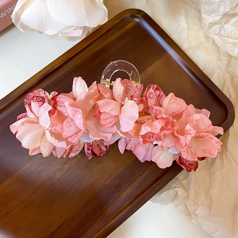 Pince à cheveux florale rose romantique pour femme, accessoire de coiffure tendance en forme de bec 