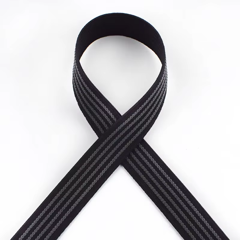 Bande élastique antidérapante rayée 10/20 mètres 20/25mm, ruban en caoutchouc noir pour vêtements sa