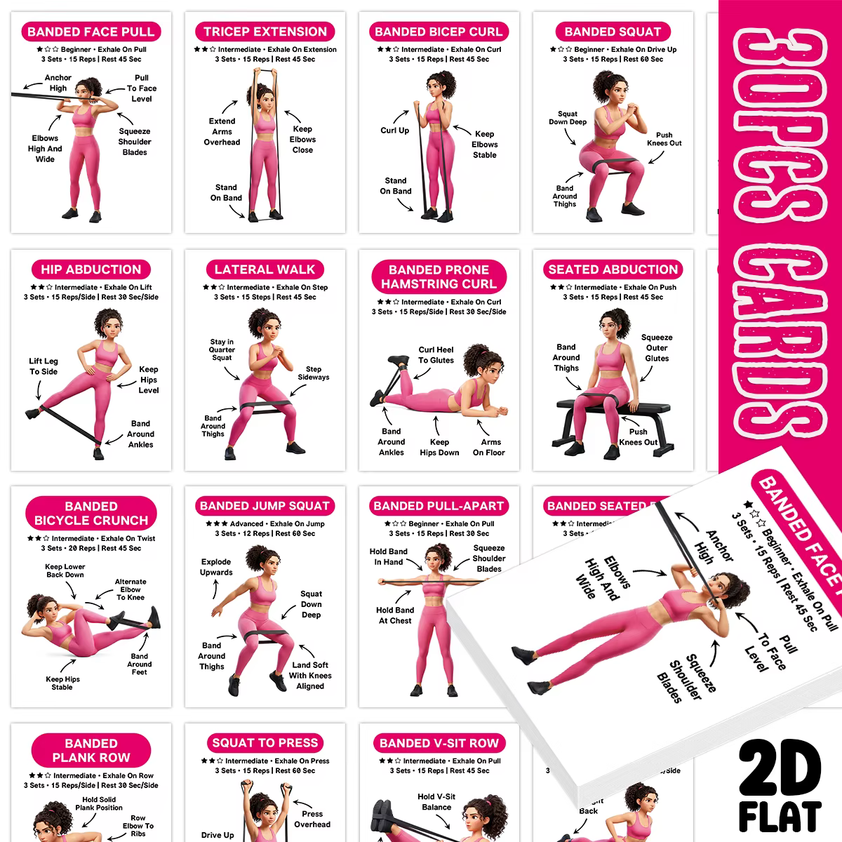 30 cartes d'exercices illustrées, cartes flash pour entraînement complet du corps avec démonstration