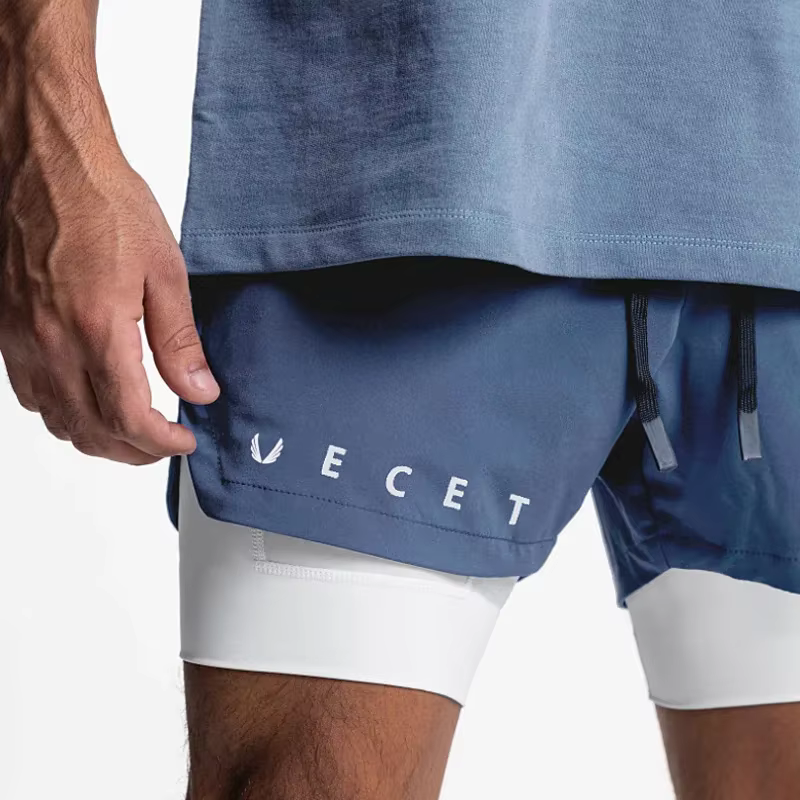 Hommes gymnases Fitness 2 en 1 Shorts à séchage rapide été course musculation Jogging pantalons cour