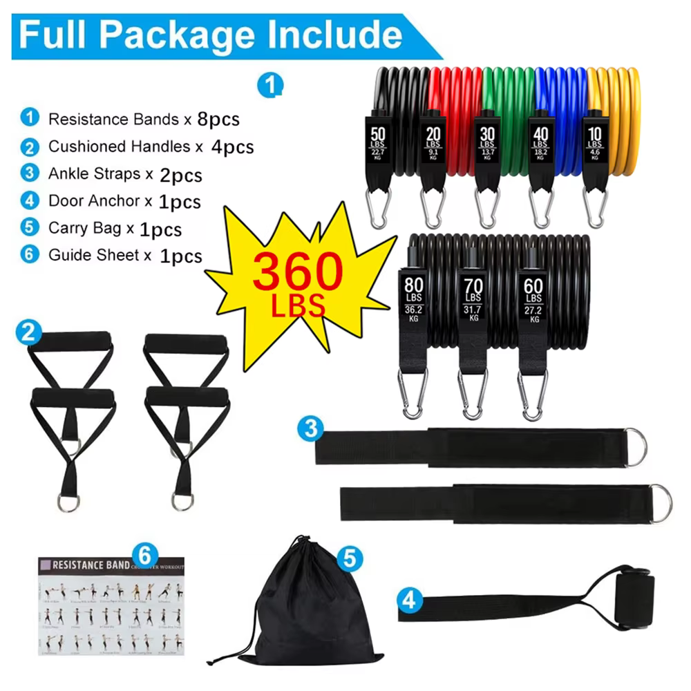 Ensemble de bandes de résistance pour exercices de Fitness, 360lb, Tubes élastiques, corde de tracti
