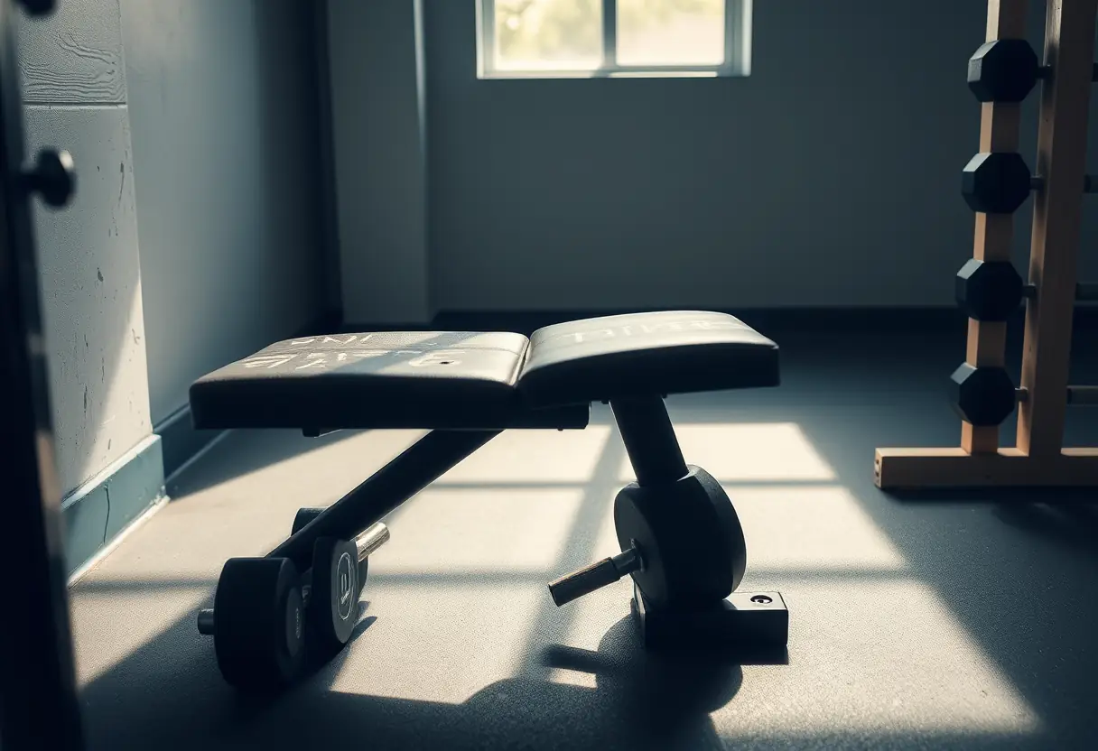 Banc fixe dans une salle de sport bien éclairée