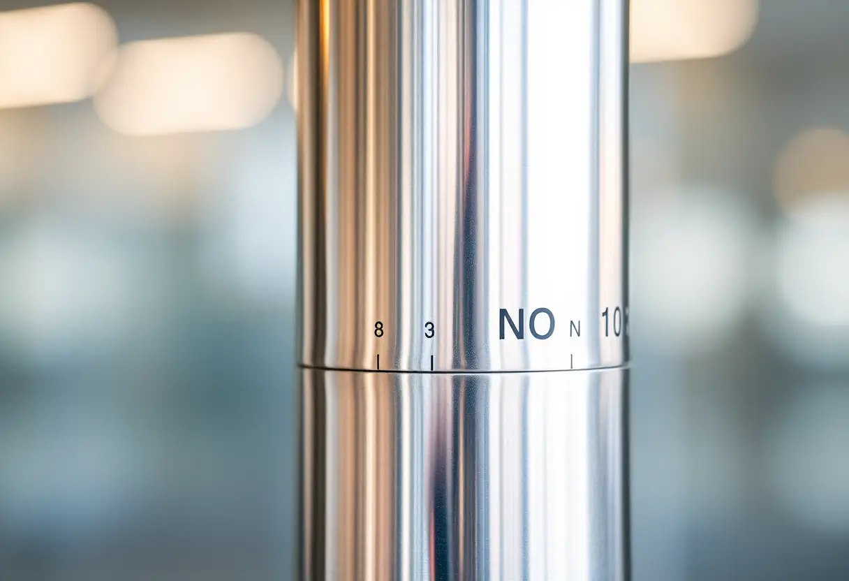 Vue rapprochée d'une barre en acier inoxydable avec des repères de hauteur
